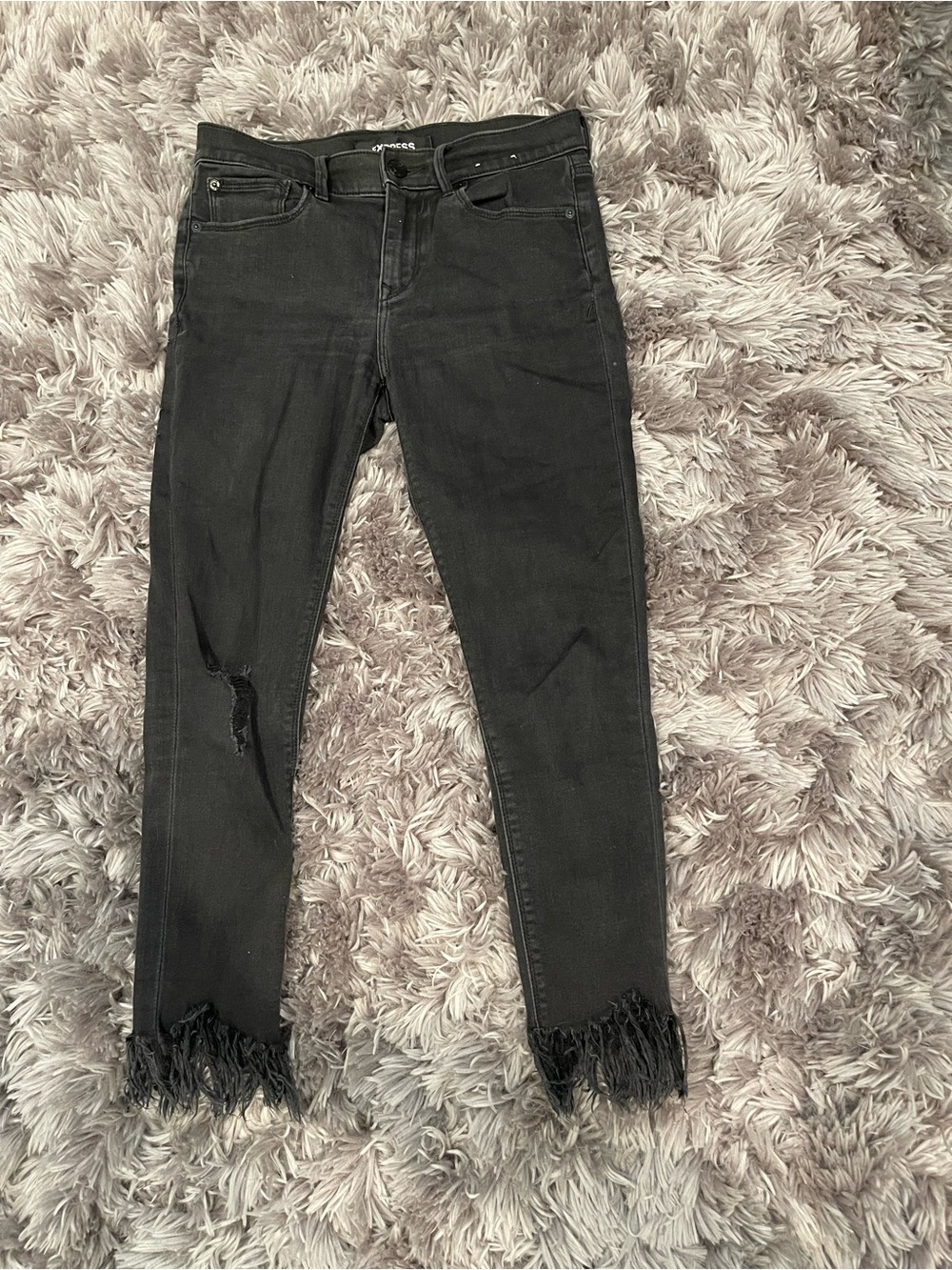 Express Black Skinny Jeans with Fringe Hem